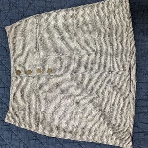 Elegant Silver, Cream And Black Shiny Skirt with Button Detail